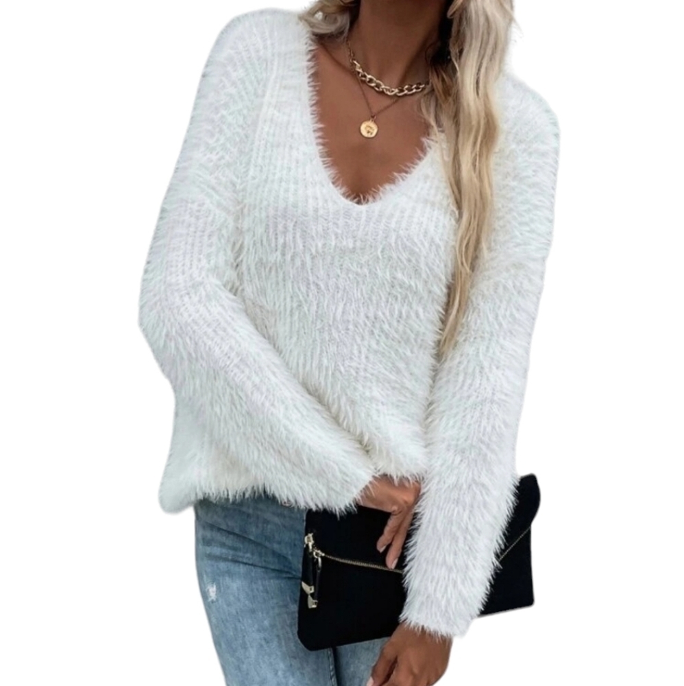 Soft Girl Poof Apparel L white sweater